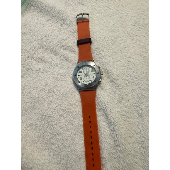 Men's Montres Carlo Faux Chronograph Watch With Orange Neoprene Band & Stainless - Picture 3 of 9
